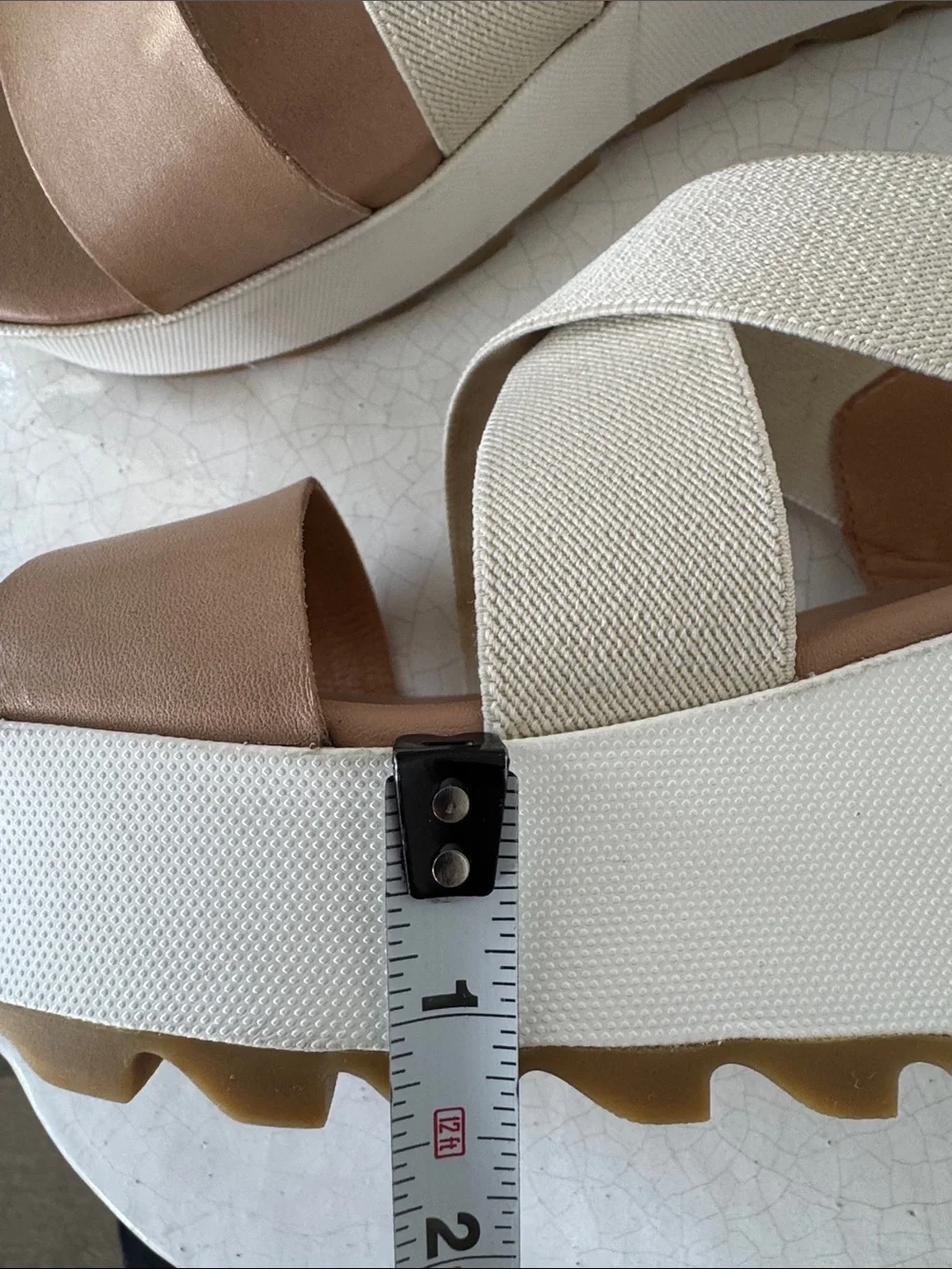 Sorel CAMERON Platform Slingback Honest Beige/Chalk Color Leather Textile Size 9